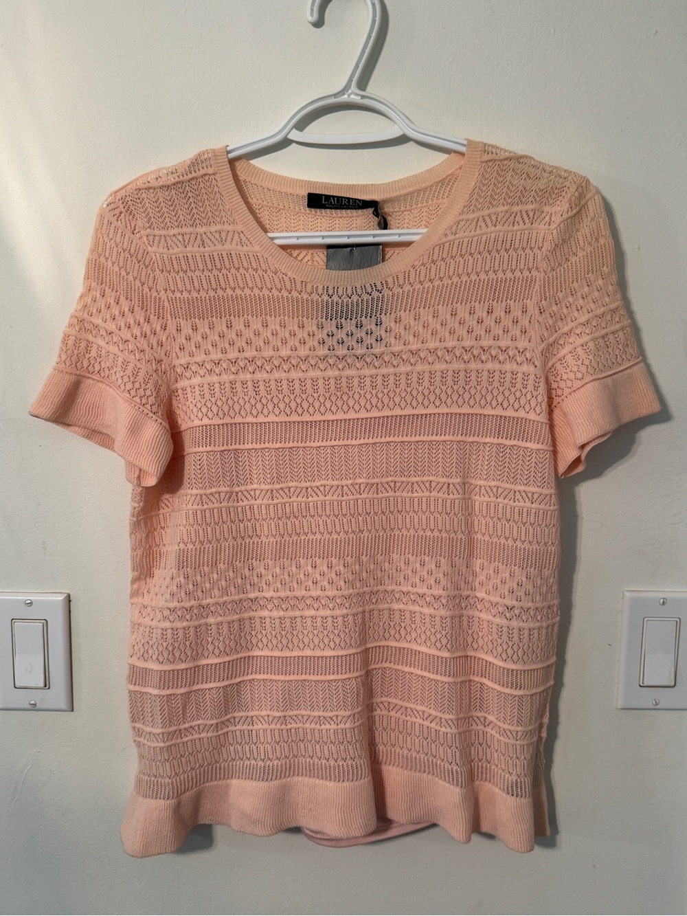 Ralph Lauren Peach Openwork Short-Sleeve Knit Top